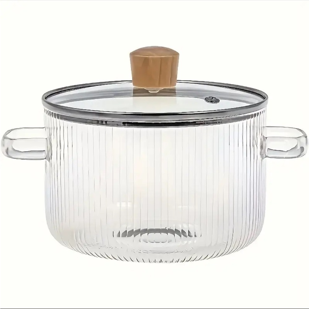 Glass Cooking Pot with Wooden Lid